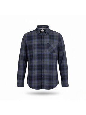 Eight Bells Mens Navy Blue Cotton Plaid Button-Up Long Sleeve Shirt Size L